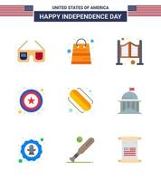 conjunto de 9 iconos del día de los ee.uu. símbolos americanos signos del día de la independencia para los estados elementos de diseño del vector del día de los ee.uu.