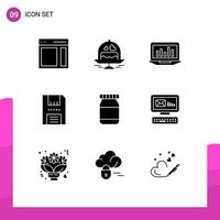 Pictogram Set of 9 Simple Solid Glyphs of floppy disc love devices monitoring Editable Vector Design Elements