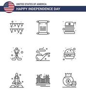 9 Line Signs for USA Independence Day st pipe entertainment sport hokey Editable USA Day Vector Design Elements