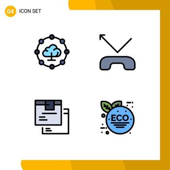 4 Universal Filledline Flat Color Signs Symbols of cloud computing logistic call box eco green Editable Vector Design Elements