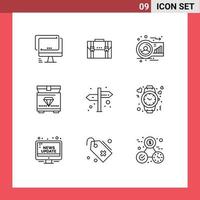 9 User Interface Outline Pack of modern Signs and Symbols of treasure human documents graph analysis Editable Vector Design Elements