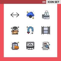 conjunto de colores planos de línea de llenado de interfaz móvil de 9 pictogramas de elementos de diseño de vector editables de seguridad de modelo de tarjeta de impresión de letreros