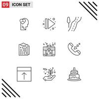 Pictogram Set of 9 Simple Outlines of call briefcase road bag medical Editable Vector Design Elements