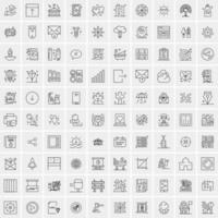 paquete de 100 iconos de líneas universales para móviles y web vector