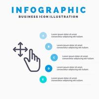 Finger Gesture Hold Line icon with 5 steps presentation infographics Background vector