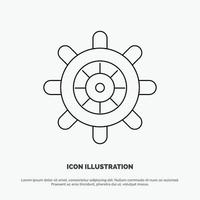 Boat Ship Wheel Line Icon Vector