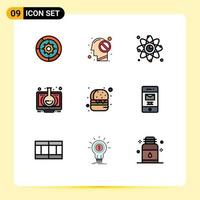 Mobile Interface Filledline Flat Color Set of 9 Pictograms of monitor education forbidden elearning link Editable Vector Design Elements