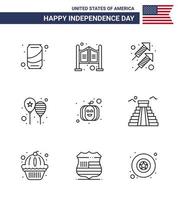 paquete grande de 9 líneas vectoriales de estados unidos feliz día de la independencia de estados unidos y símbolos editables de globos del día de celebración de fiestas americanas elementos de diseño de vectores editables del día de estados unidos