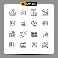 Group of 16 Outlines Signs and Symbols for cigarette relax devices public chair Editable Vector Design Elements