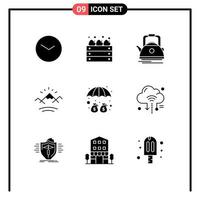 Set of 9 Modern UI Icons Symbols Signs for deposit sun tea river pot Editable Vector Design Elements