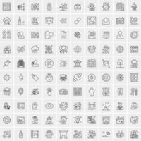 paquete de 100 iconos de líneas universales para móviles y web vector