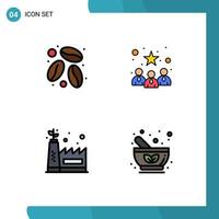 Set of 4 Vector Filledline Flat Colors on Grid for caffeine green factory business best team drug Editable Vector Design Elements