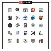 Modern Set of 25 Filled line Flat Colors Pictograph of single bed dinner shopping location Editable Vector Design Elements