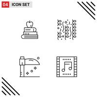 Mobile Interface Line Set of 4 Pictograms of book holiday education party celebration Editable Vector Design Elements
