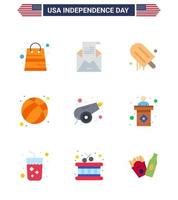 Happy Independence Day 9 Flats Icon Pack for Web and Print army football mail ball usa Editable USA Day Vector Design Elements
