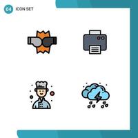 Group of 4 Filledline Flat Colors Signs and Symbols for boxing cook printer machine drop Editable Vector Design Elements