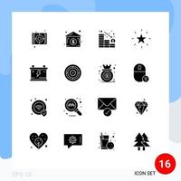 Pack of 16 creative Solid Glyphs of power acumulator decrease star favorite Editable Vector Design Elements