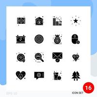 Pack of 16 creative Solid Glyphs of power acumulator decrease star favorite Editable Vector Design Elements