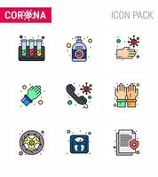 Coronavirus awareness icons 9 Filled Line Flat Color icon Corona Virus Flu Related such as consult care bacteria protect glove viral coronavirus 2019nov disease Vector Design Elements