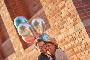 Adult happy tourists sightseeing Gdansk Poland in summer photo