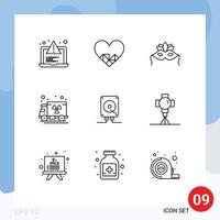 Modern Set of 9 Outlines Pictograph of computing music mask truck gas Editable Vector Design Elements