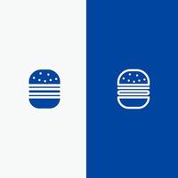 hamburguesa comida rápida línea de comida rápida y glifo icono sólido banner azul vector