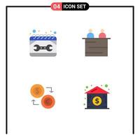 Mobile Interface Flat Icon Set of 4 Pictograms of calendar exchange repair interview currency Editable Vector Design Elements