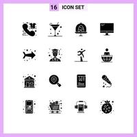 Set of 16 Modern UI Icons Symbols Signs for pc device summer monitor easter Editable Vector Design Elements