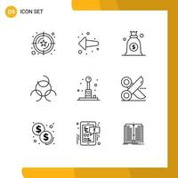 Universal Icon Symbols Group of 9 Modern Outlines of cut play money games arcade Editable Vector Design Elements