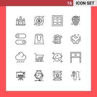 User Interface Pack of 16 Basic Outlines of switch web cabinets worldwide globe Editable Vector Design Elements