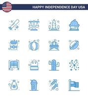 4th July USA Happy Independence Day Icon Symbols Group of 16 Modern Blues of sweet dessert scale cake usa Editable USA Day Vector Design Elements