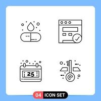 4 Line Black Icon Pack Outline Symbols for Mobile Apps isolated on white background 4 Icons Set Creative Black Icon vector background