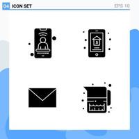 Modern 4 solid style icons Glyph Symbols for general use Creative Solid Icon Sign Isolated on White Background 4 Icons Pack Creative Black Icon vector background