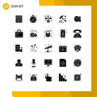 25 Universal Solid Glyphs Set for Web and Mobile Applications global earth time tool construction Editable Vector Design Elements