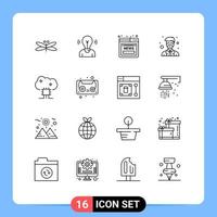 Set of 16 Vector Outlines on Grid for teacher master person instructor online Editable Vector Design Elements