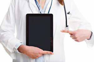 Woman doctor isolated over white background photo