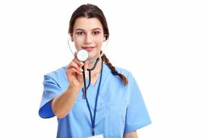 Woman doctor isolated over white background photo