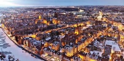 After sunset drone view of a city Gdansk Poland photo