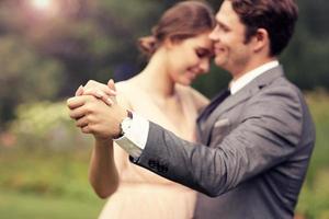 Beautiful wedding couple enjoying wedding photo