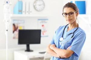 Female doctor standing in her office photo