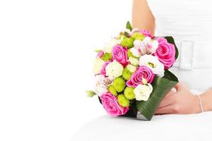 Bride with colorful bouquet photo