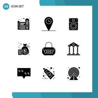 9 User Interface Solid Glyph Pack of modern Signs and Symbols of fashion money speaker management accounting Editable Vector Design Elements