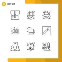 Group of 9 Outlines Signs and Symbols for photo hotel insurance hot pollution Editable Vector Design Elements