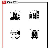 User Interface Pack of 4 Basic Solid Glyphs of bonfire phases fire chart music Editable Vector Design Elements