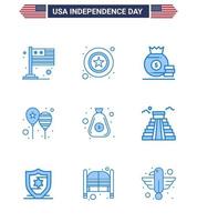 conjunto de 9 iconos del día de estados unidos símbolos americanos signos del día de la independencia para la fiesta del dólar globos del día del dólar elementos de diseño vectorial del día de estados unidos editables vector