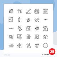 Modern Set of 25 Lines and symbols such as browser globe devices printer hardware Editable Vector Design Elements