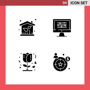 Mobile Interface Solid Glyph Set of 4 Pictograms of eco problem property ddos rose Editable Vector Design Elements
