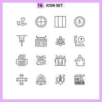 conjunto de 16 iconos de interfaz de usuario modernos signos de símbolos para elementos de diseño de vector editables de dirección de interfaz de usuario de cuadrícula de ropa de música