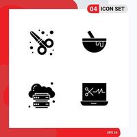4 Thematic Vector Solid Glyphs and Editable Symbols of graphic design infrastructure bowl food platform Editable Vector Design Elements