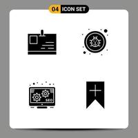 4 Universal Solid Glyph Signs Symbols of card promotion pass repair tag Editable Vector Design Elements